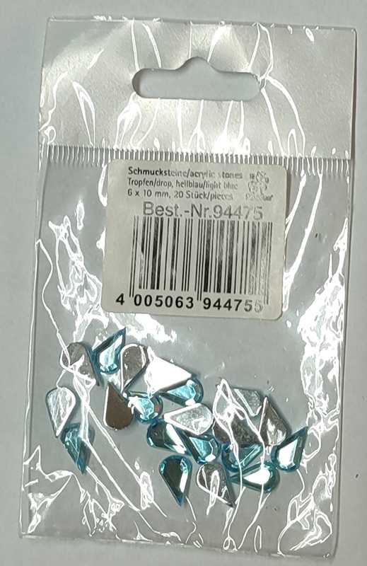 Glitzersteine, Tropfen, hellblau, 6 x 10 mm