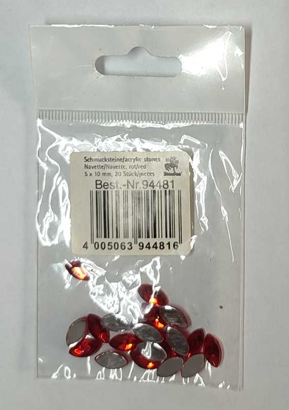 Glitzersteine, Navette, rot, 5 x 10 mm