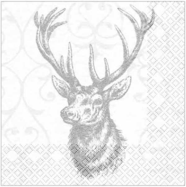 Serviette Hirsch silber, 25 x 25 cm