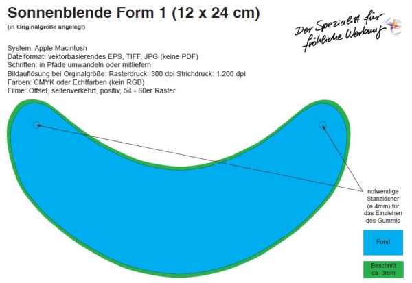 Sonnenblenden, Form 1, ca. 12 x 24 cm, 2-farbig