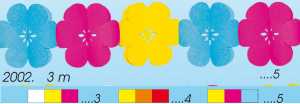Blumen-Seidenpapiergirlande, 3 m, 18 x 20 cm Ø, gelb/pink/hellblau