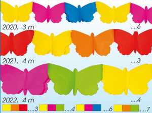 Schmetterling-Seidenpapiergirlande, 3 m, 12 x 20 cm Ø, gelb/pink/blau