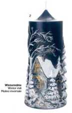 Relief-Weihnachtskerze "Wintermühle"